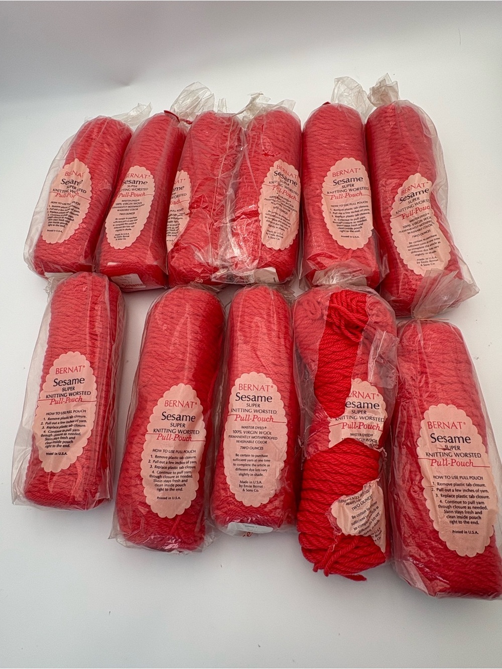 Bernat Sesame Coral Colored Knitting Yarn - 100% Virgin Wool - Lot of 11 Skeins
